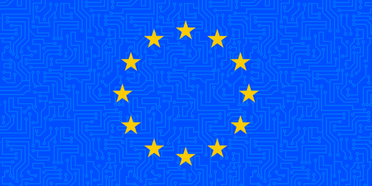 European Union flag with icon of person with a heart in center
