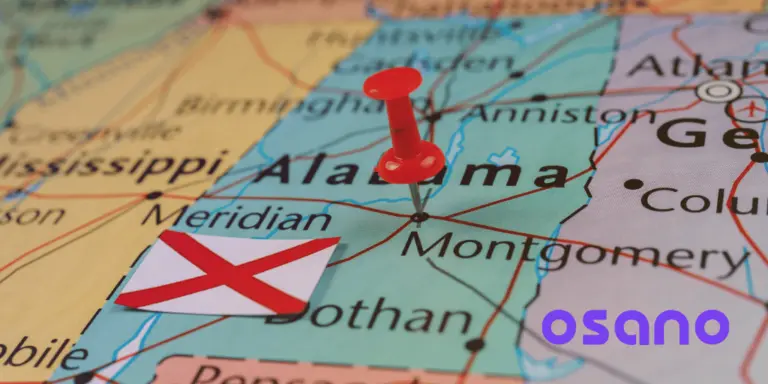 Map of Alabama with red pin