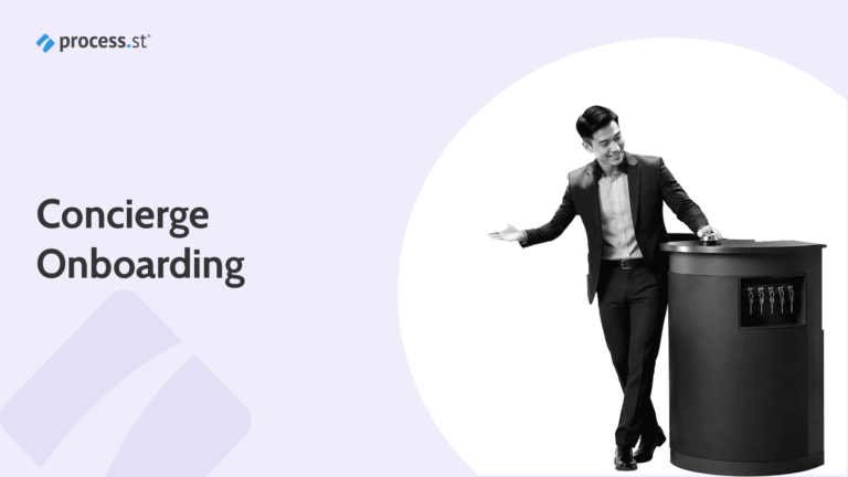 Customer onboarding specialist using a concierge welcome station to guide a personalized onboarding experience
